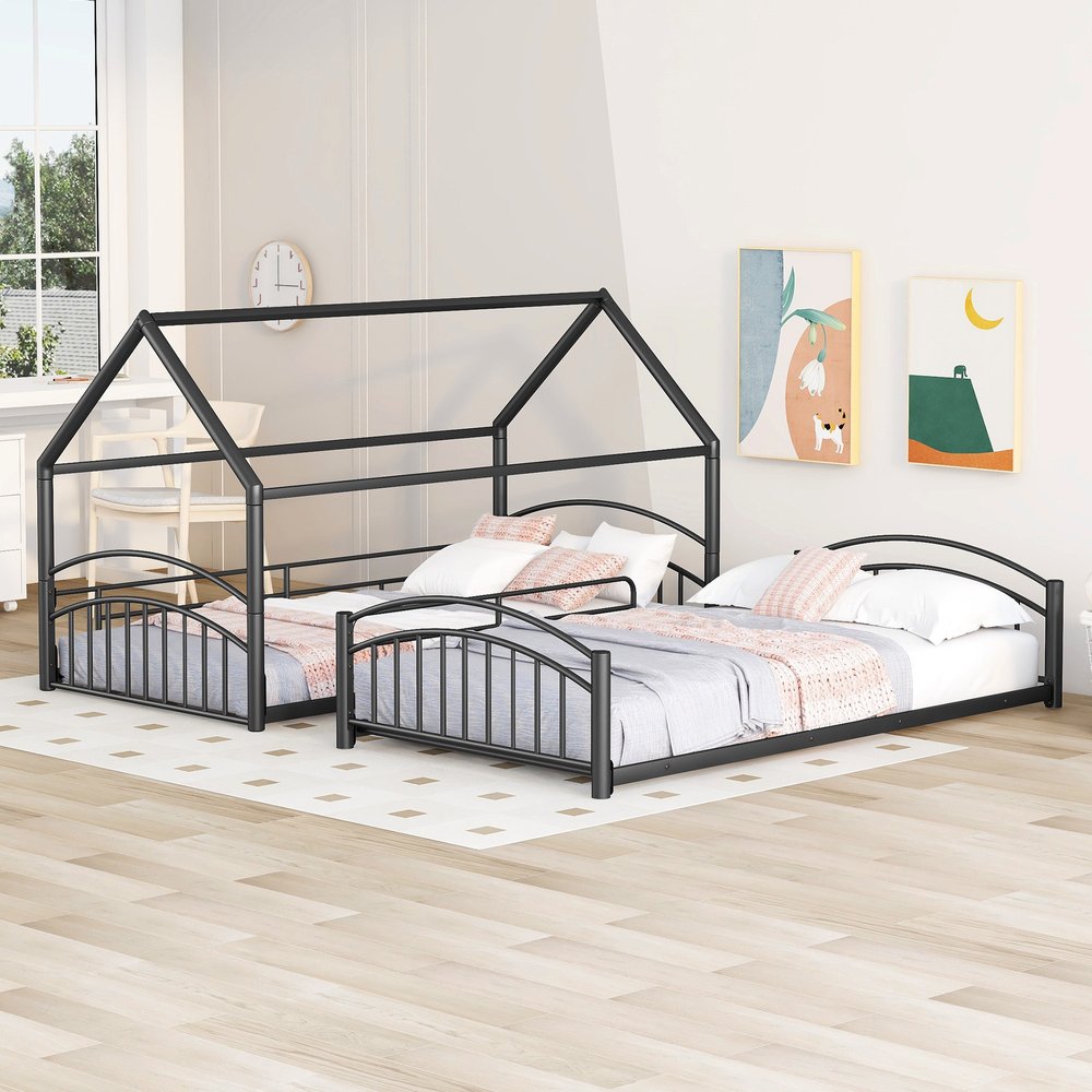 Black Twin Over Twin Metal Bunk Bed With Slide