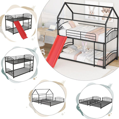 Black Twin Over Twin Metal Bunk Bed With Slide