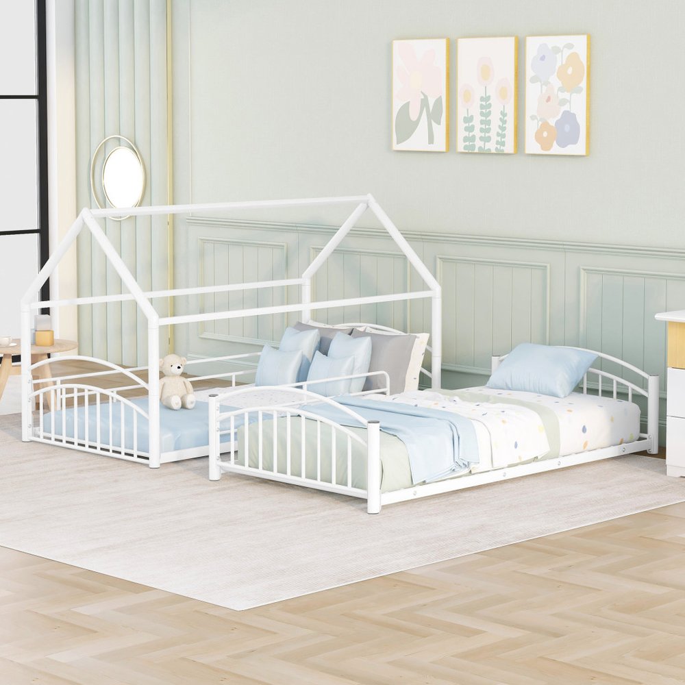 White Twin Over Twin Metal Bunk Bed With Slide