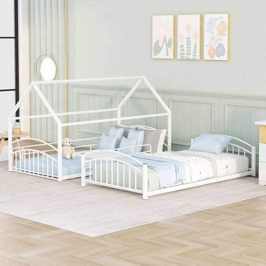 White Twin Over Twin Metal Bunk Bed With Slide