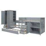 Gray Twin Over Twin Wood Bunk Bed With Desk And Trundle And Storage