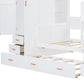 White Twin Over Twin Wood Bunk Bed With Desk And Trundle And Storage