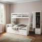 White Twin Over Twin Wood Bunk Bed With Desk And Trundle And Storage