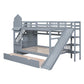 Gray Full Over Full Dollhouse Solid Wood Bunk Bed With Slide And Storage