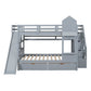Gray Full Over Full Dollhouse Solid Wood Bunk Bed With Slide And Storage