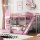 Pink Full Over Full Dollhouse Solid Wood Bunk Bed With Stairs And Slide And Drawers And Storage
