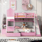 Pink Full Over Full Dollhouse Solid Wood Bunk Bed With Stairs And Slide And Drawers And Storage