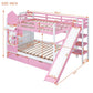 Pink Full Over Full Dollhouse Solid Wood Bunk Bed With Stairs And Slide And Drawers And Storage