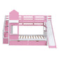 Pink Full Over Full Dollhouse Solid Wood Bunk Bed With Stairs And Slide And Drawers And Storage