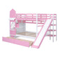 Pink Full Over Full Dollhouse Solid Wood Bunk Bed With Stairs And Slide And Drawers And Storage