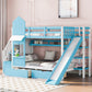 Blue Twin Over Twin Dollhouse Solid Wood Bunk Bed With Slide And Storage