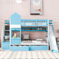 Blue Twin Over Twin Dollhouse Solid Wood Bunk Bed With Slide And Storage