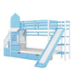 Blue Twin Over Twin Dollhouse Solid Wood Bunk Bed With Slide And Storage