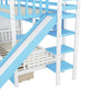 Blue Twin Over Twin Dollhouse Solid Wood Bunk Bed With Slide And Storage