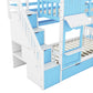Blue Twin Over Twin Dollhouse Solid Wood Bunk Bed With Slide And Storage