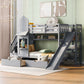 Gray Twin Over Twin Dollhouse Solid Wood Bunk Bed With Stairs And Slide And Drawers And Storage