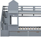 Gray Twin Over Twin Dollhouse Solid Wood Bunk Bed With Stairs And Slide And Drawers And Storage