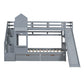 Gray Twin Over Twin Dollhouse Solid Wood Bunk Bed With Stairs And Slide And Drawers And Storage