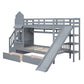 Gray Twin Over Twin Dollhouse Solid Wood Bunk Bed With Stairs And Slide And Drawers And Storage