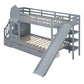 Gray Twin Over Twin Dollhouse Solid Wood Bunk Bed With Stairs And Slide And Drawers And Storage