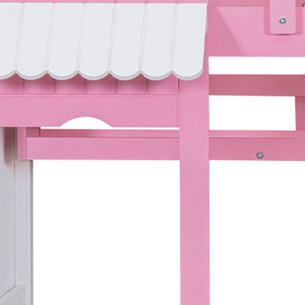 Pink Twin Over Twin Dollhouse Solid Wood Bunk Bed With Stairs And Slide And Drawers And Storage