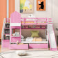Pink Twin Over Twin Dollhouse Solid Wood Bunk Bed With Stairs And Slide And Drawers And Storage