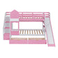 Pink Twin Over Twin Dollhouse Solid Wood Bunk Bed With Stairs And Slide And Drawers And Storage