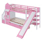 Pink Twin Over Twin Dollhouse Solid Wood Bunk Bed With Stairs And Slide And Drawers And Storage