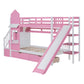 Pink Twin Over Twin Dollhouse Solid Wood Bunk Bed With Stairs And Slide And Drawers And Storage