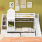 White Twin Over Twin Dollhouse Solid Wood Bunk Bed With Stairs And Slide And Drawers And Storage
