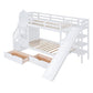 White Twin Over Twin Dollhouse Solid Wood Bunk Bed With Stairs And Slide And Drawers And Storage