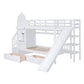 White Twin Over Twin Dollhouse Solid Wood Bunk Bed With Stairs And Slide And Drawers And Storage
