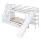 White Twin Over Twin Dollhouse Solid Wood Bunk Bed With Stairs And Slide And Drawers And Storage