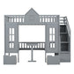Gray Twin Over Twin Solid Wood Bunk Bed With Stairs And Desk And Drawers And Storage