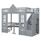 Gray Twin Over Twin Solid Wood Bunk Bed With Stairs And Desk And Drawers And Storage