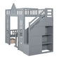 Gray Twin Over Twin Solid Wood Bunk Bed With Stairs And Desk And Drawers And Storage