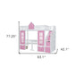 Pink And White Twin Over Twin Solid Wood Bunk Bed With Stairs And Desk And Drawers And Storage