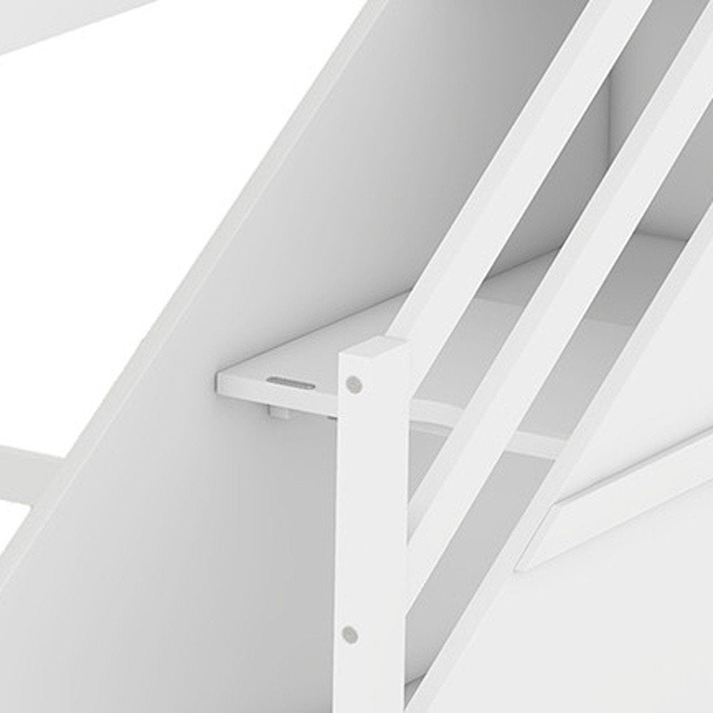 White Twin Over Twin Solid Wood Bunk Bed With Stairs And Desk And Drawers And Storage