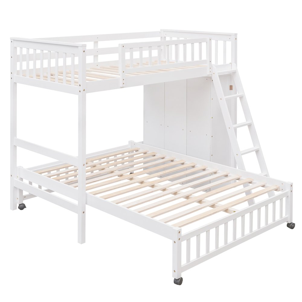 White Twin Over Full Solid Wood Bunk Bed With Drawers And Storage
