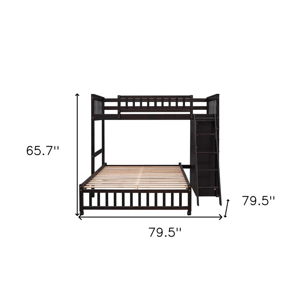 Espresso Twin Over Full Solid Wood Bunk Bed With Storage