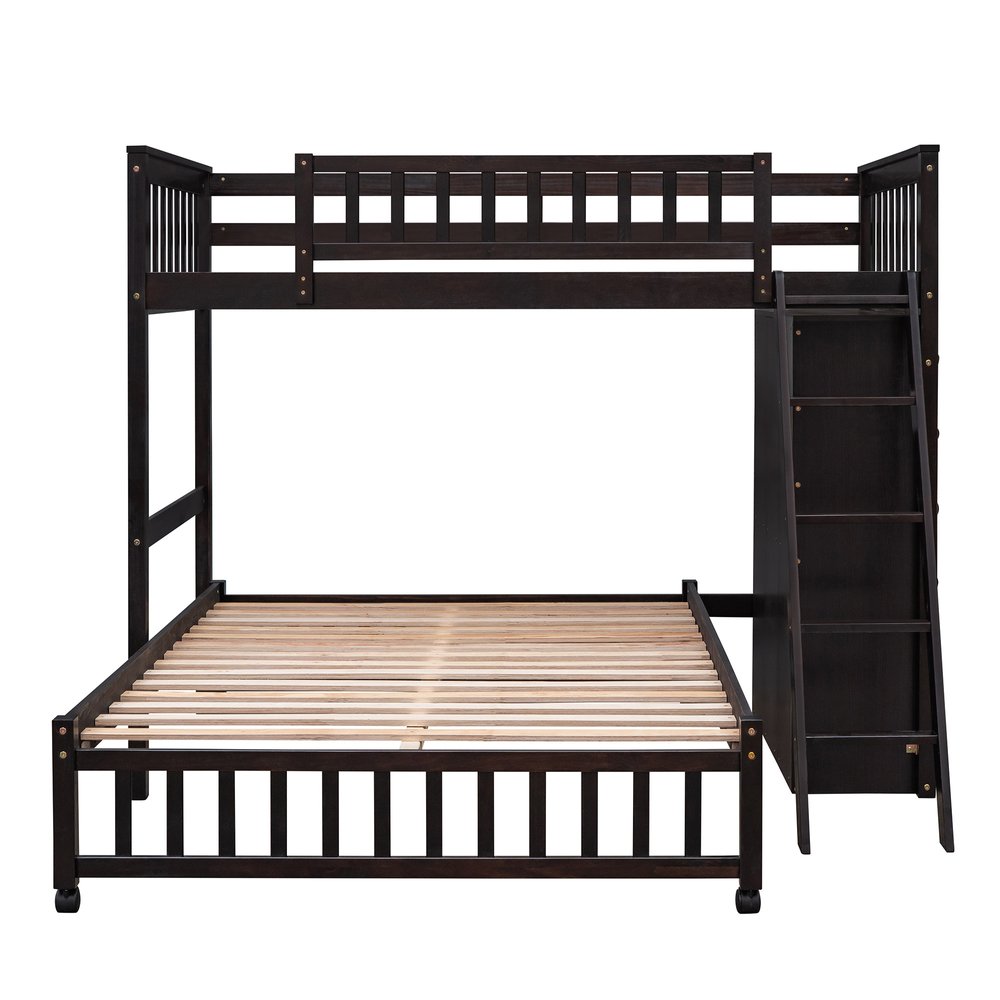 Espresso Twin Over Full Solid Wood Bunk Bed With Storage