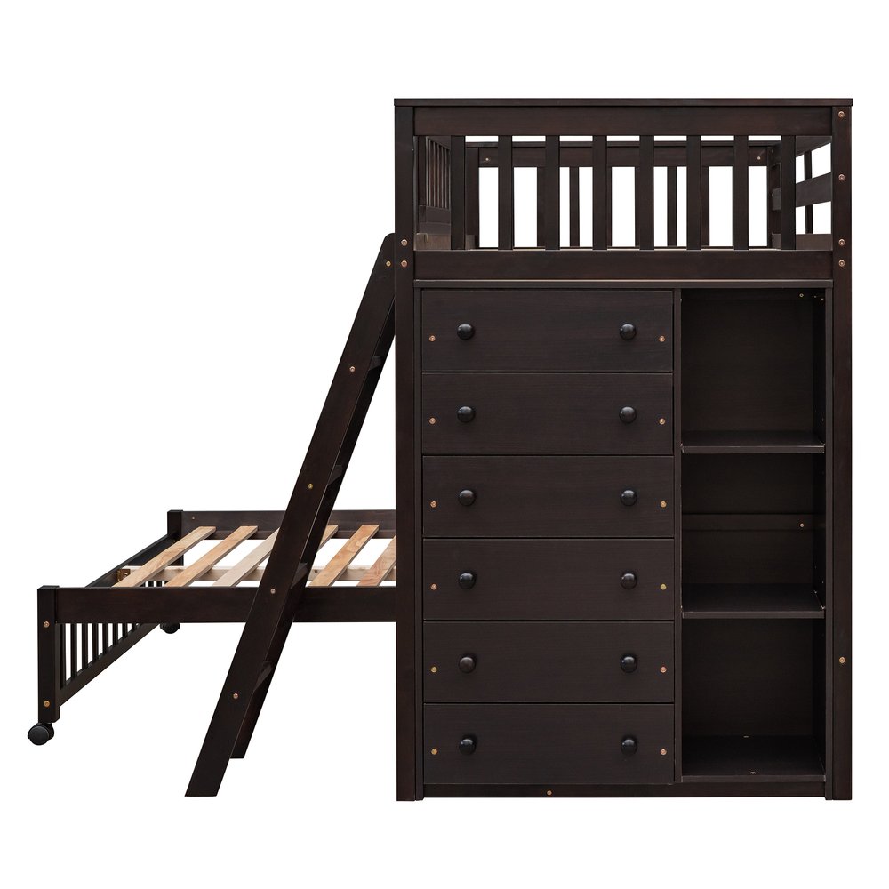 Espresso Twin Over Full Solid Wood Bunk Bed With Storage