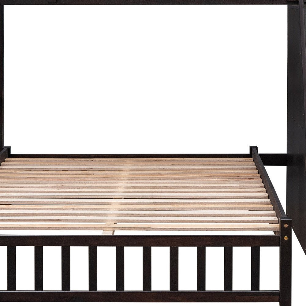 Espresso Twin Over Full Solid Wood Bunk Bed With Storage