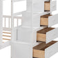 White Full Over Twin Solid Wood Bunk Bed With Stairs And Desk And Drawers And Storage