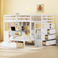 White Full Over Twin Solid Wood Bunk Bed With Stairs And Desk And Drawers And Storage