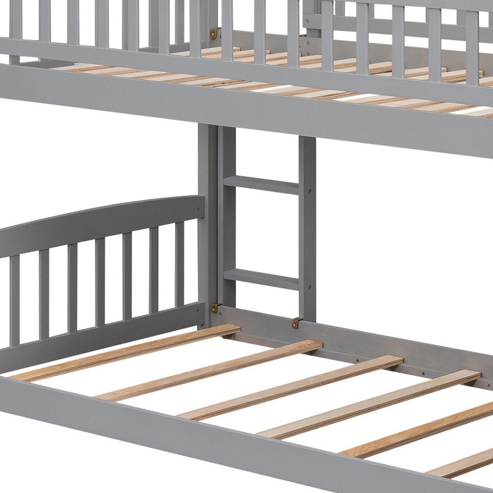 Gray Twin Over Twin Solid Wood Bunk Bed With Stairs And Slide And Drawers And Storage