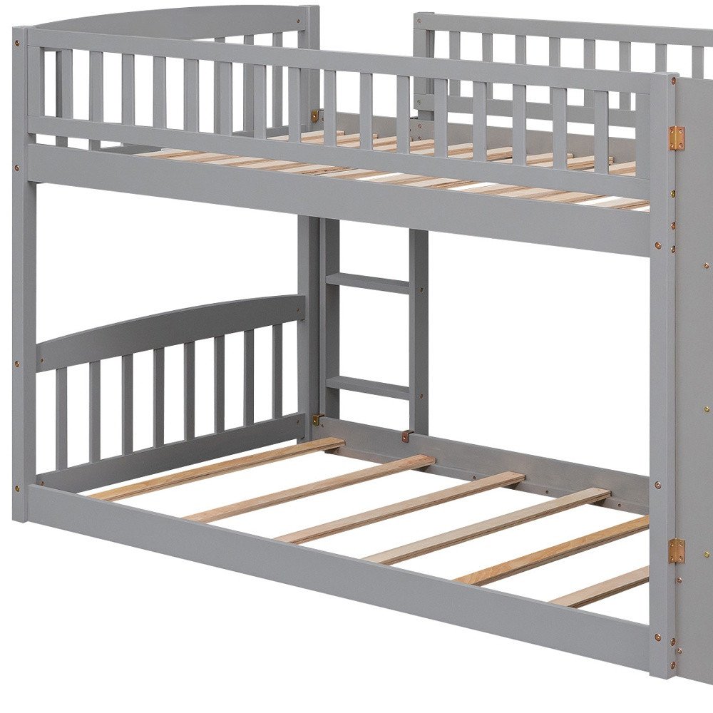 Gray Twin Over Twin Solid Wood Bunk Bed With Stairs And Slide And Drawers And Storage