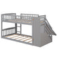 Gray Twin Over Twin Solid Wood Bunk Bed With Stairs And Slide And Drawers And Storage