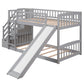 Gray Twin Over Twin Solid Wood Bunk Bed With Stairs And Slide And Drawers And Storage
