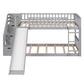 Gray Twin Over Twin Solid Wood Bunk Bed With Stairs And Slide And Drawers And Storage
